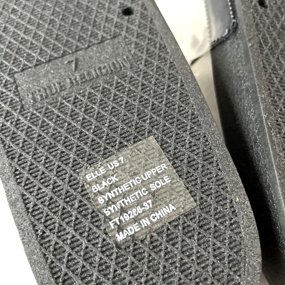 NWOB True Religion Elle Clear Slide Sandals Black Gold Logo - Picture 7 of 8
